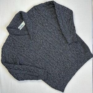 Vtg Arancrafts 100% Merino Wool Fisherman Knit Sweater Shawl Neck Men XL Gray